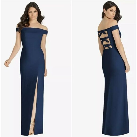 Dessy Collection Vivian Diamond Blue Crepe Bridesmaids Dress Size 10 3040 Bow - Picture 1 of 12